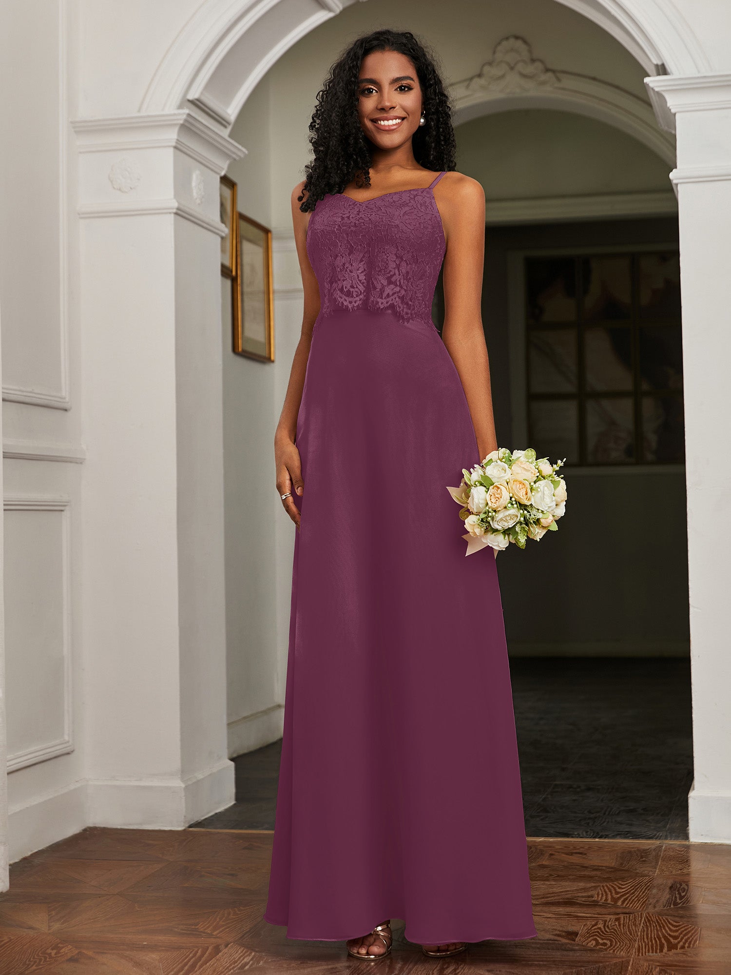 Sweetheart Spaghetti Straps Chiffon A-Line Dress Mulberry